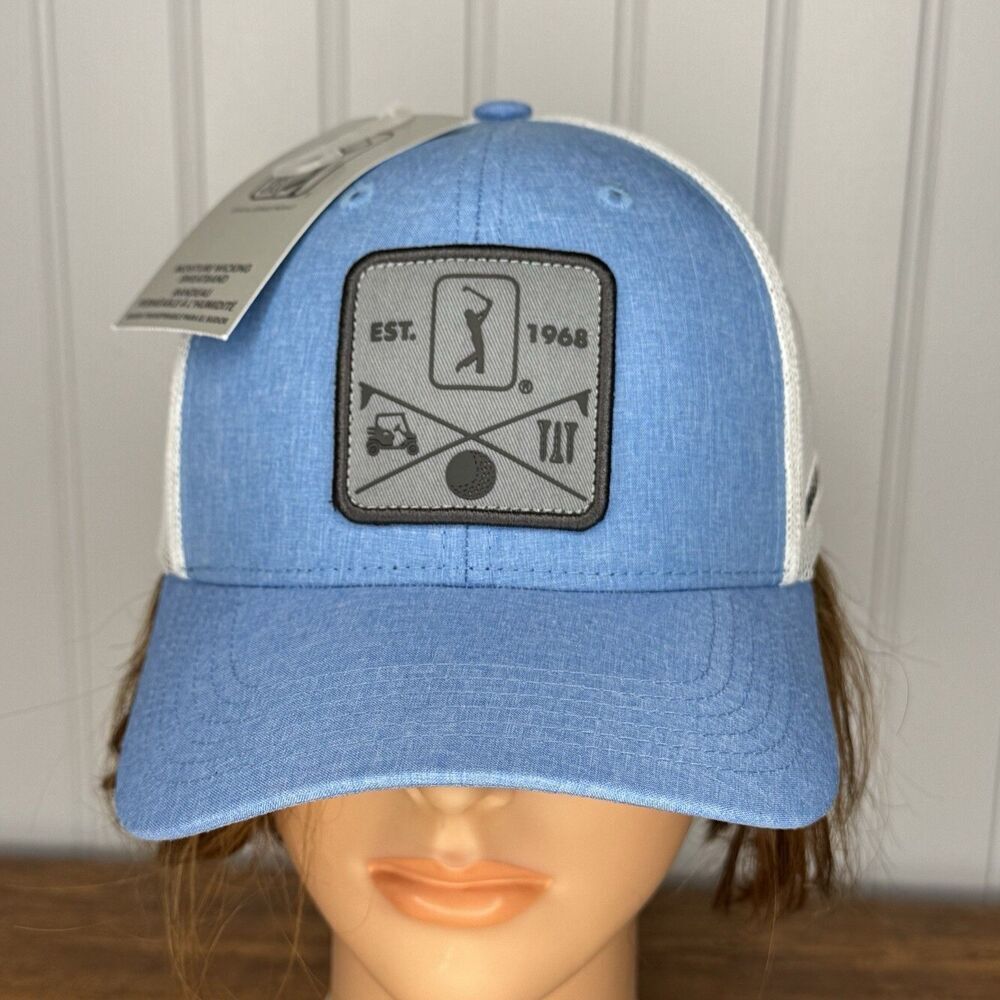 PGA Tour Golf Trucker Hat All Aboard Htr Cap Moisture Wicking Sweatband Mesh